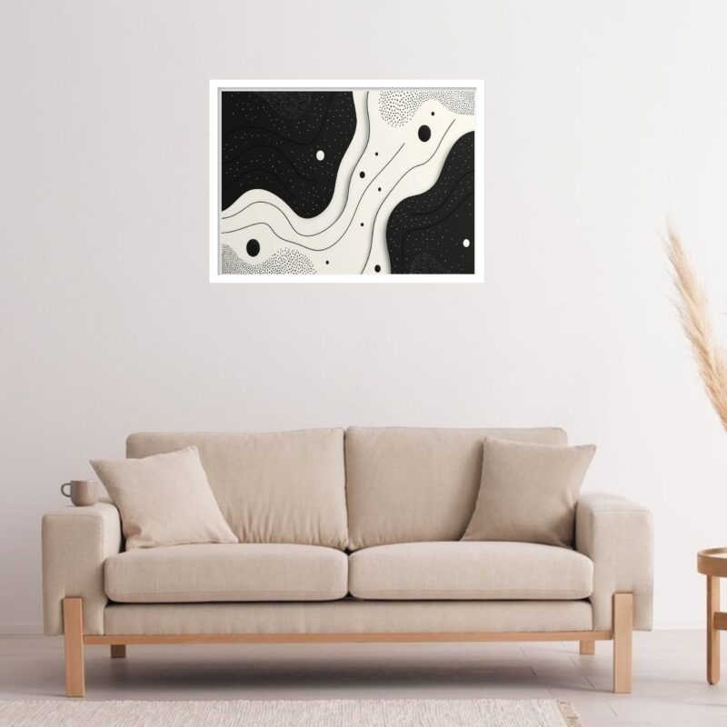 Quadro Decorativo Preto Branco Ondulados Abstrato - 50x70 cm