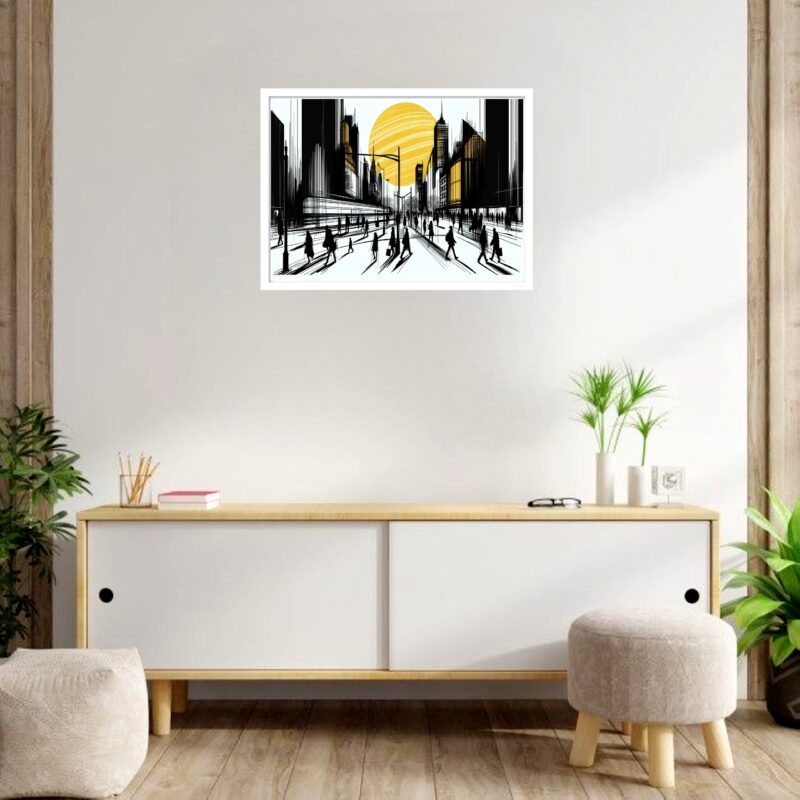 Quadro Decorativo Sol Cidade P&B - 50x70 cm