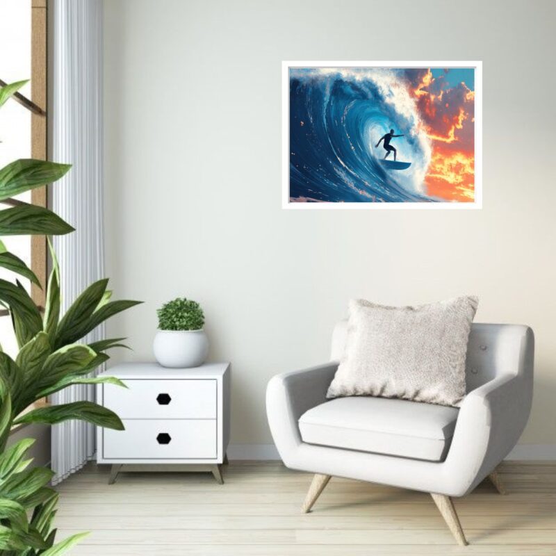 Quadro Decorativo Surfista Onda Pôr do Sol - 50x70 cm