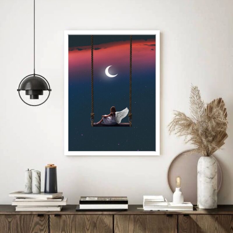 Quadro Decorativo Surrealismo Anjinha Balanço - 70x50 cm