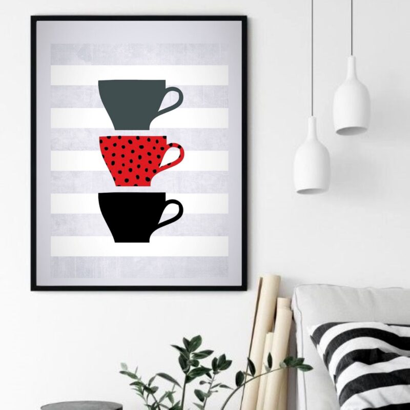 Quadro Decorativo Trio Canecas Café - 70x50 cm