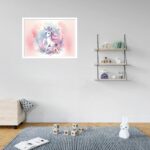 Quadro Decorativo Unicórnio Flores Rosa - 50x70 cm