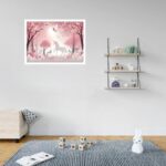 Quadro Decorativo Unicórnio Floresta Rosa - 50x70 cm