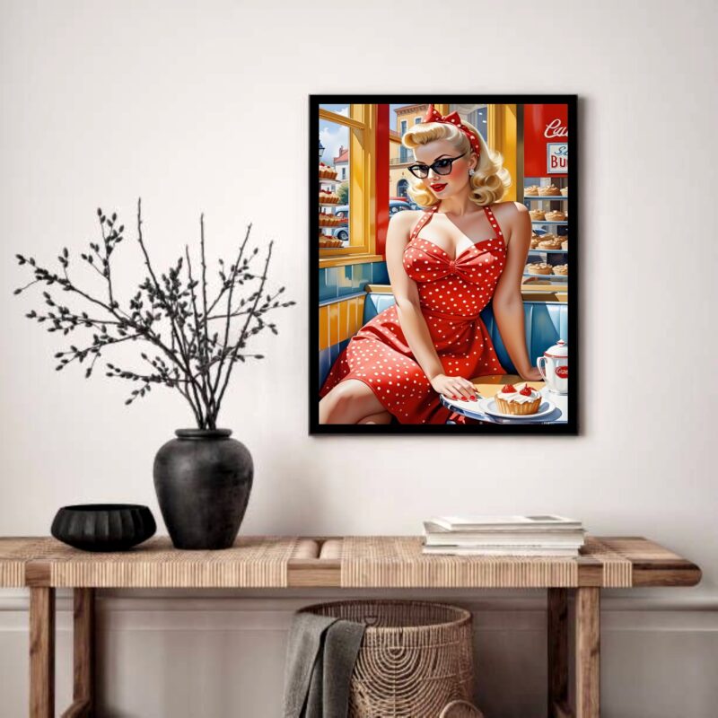 Quadro Decorativo Vintage Pin Up Clássica Poá - 70x50 cm