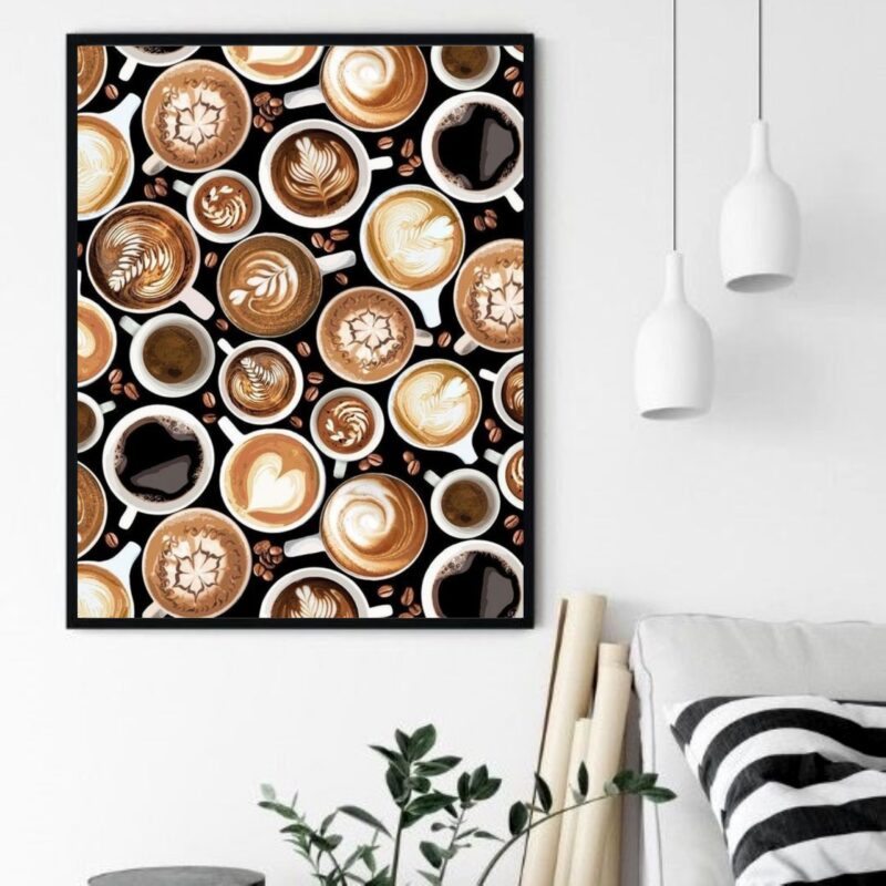 Quadro Decorativo Xícaras Cafés Variados - 70x50 cm