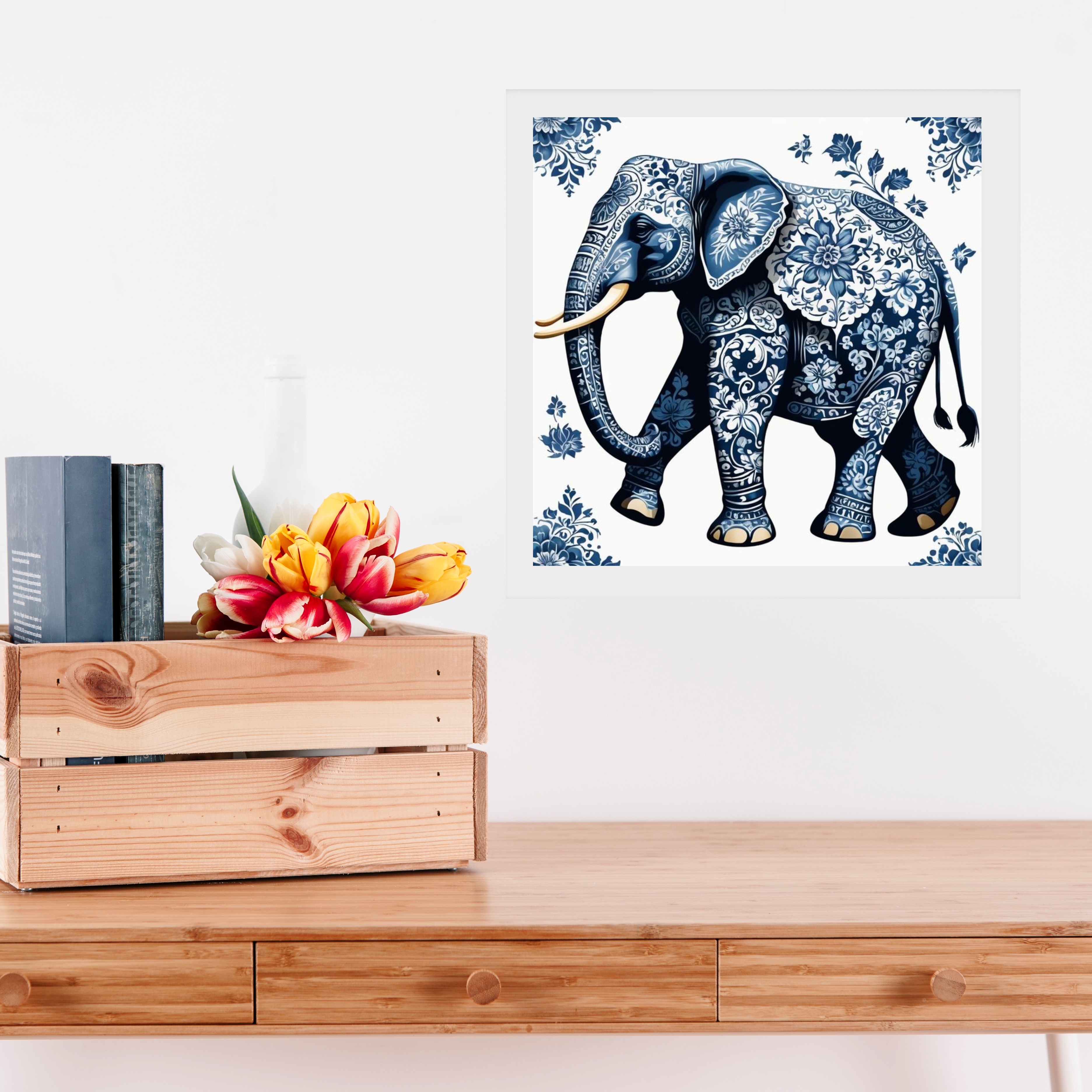 Quadro Elefante Estilo Azulejo Português - 33x33 Cm b