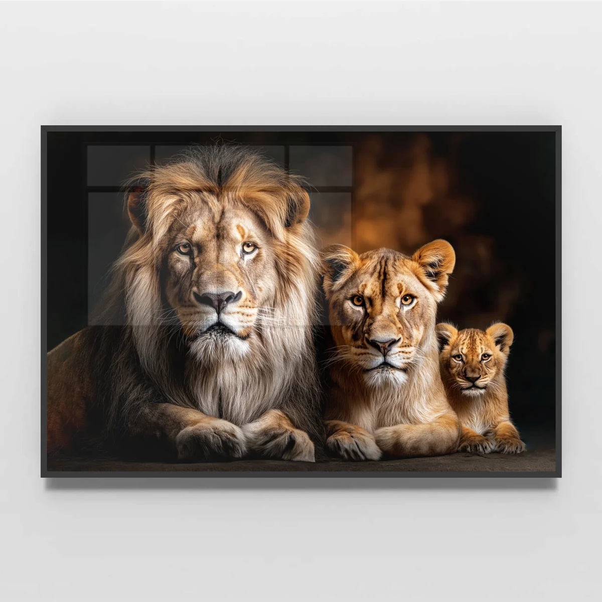 Quadro Família Leões 1 Filhote - 50x70 Cm