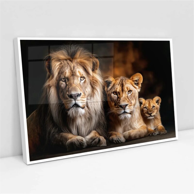 Quadro Família Leões 1 Filhote - 50x70 Cm