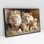 Quadro Família Leões 2 Filhotes - 50x70 Cm