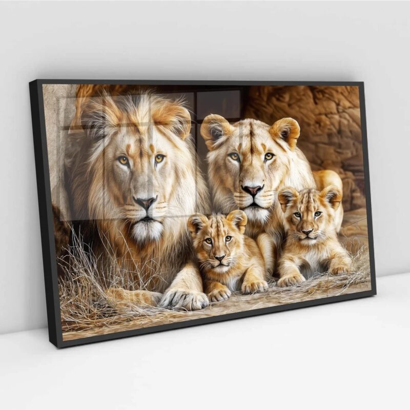 Quadro Família Leões 2 Filhotes - 50x70 Cm