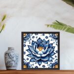 Quadro Flor De Lotus Estilo Azulejo Português - 33x33 Cm
