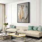 Quadro Folhas 3D Ouro e Preto - 70x50 Cm