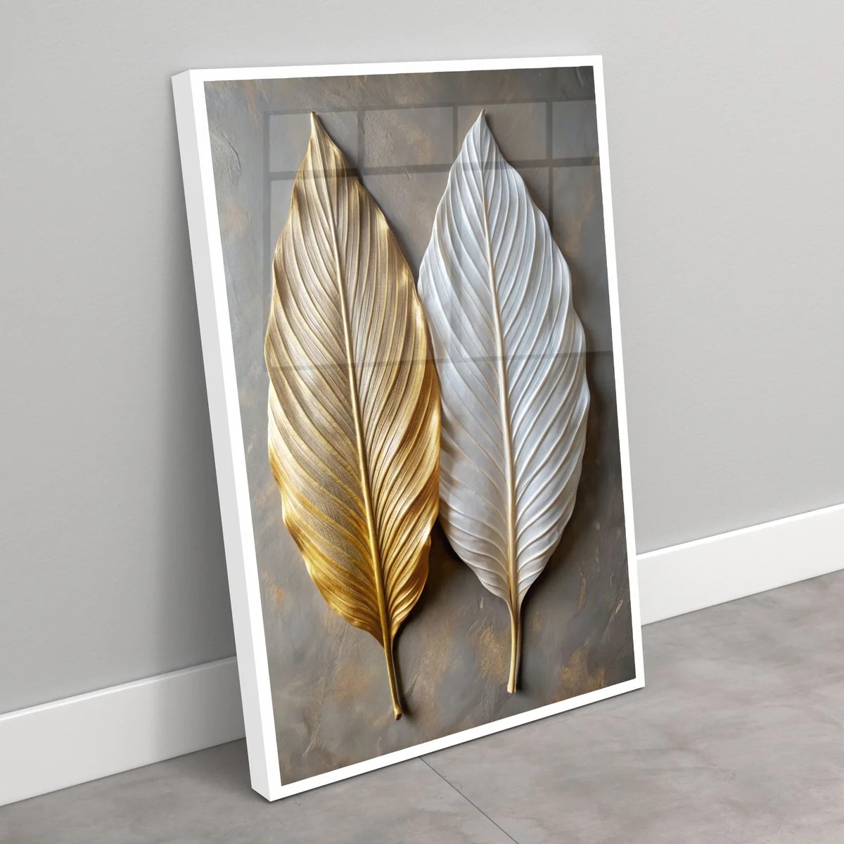 Quadro Folhas 3D Ouro e Preto - 70x50 Cm