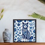 Quadro Gato Estilo Azulejo Português - 33x33 Cm