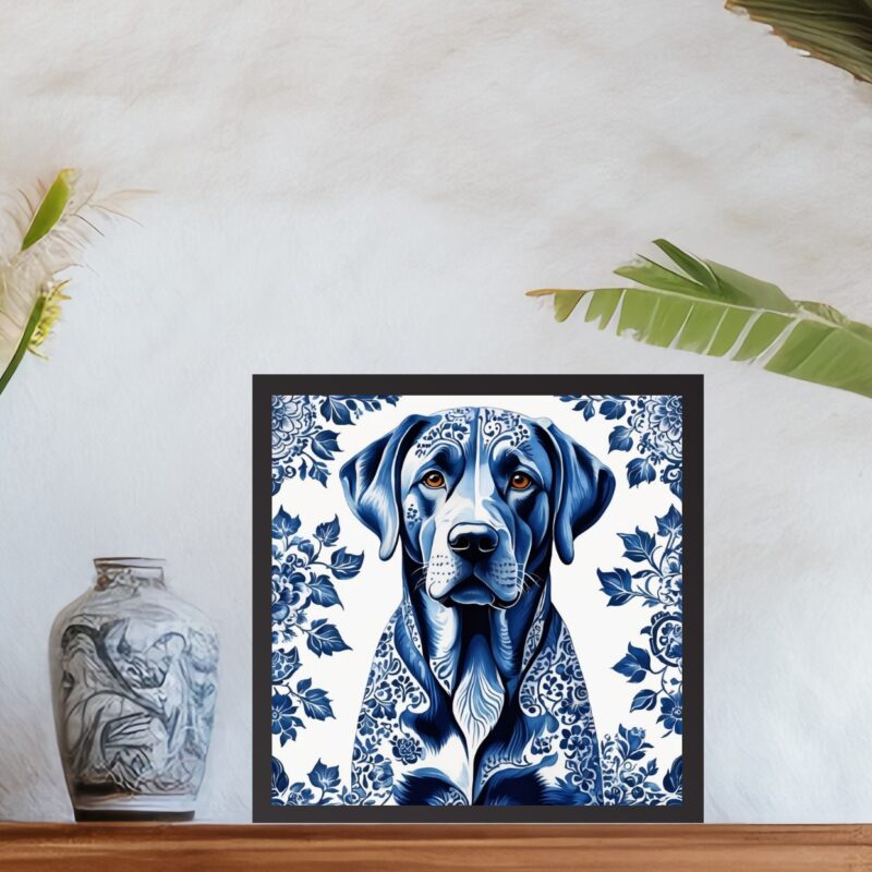 Quadro Labrador Estilo Azulejo Português - 33x33 Cm