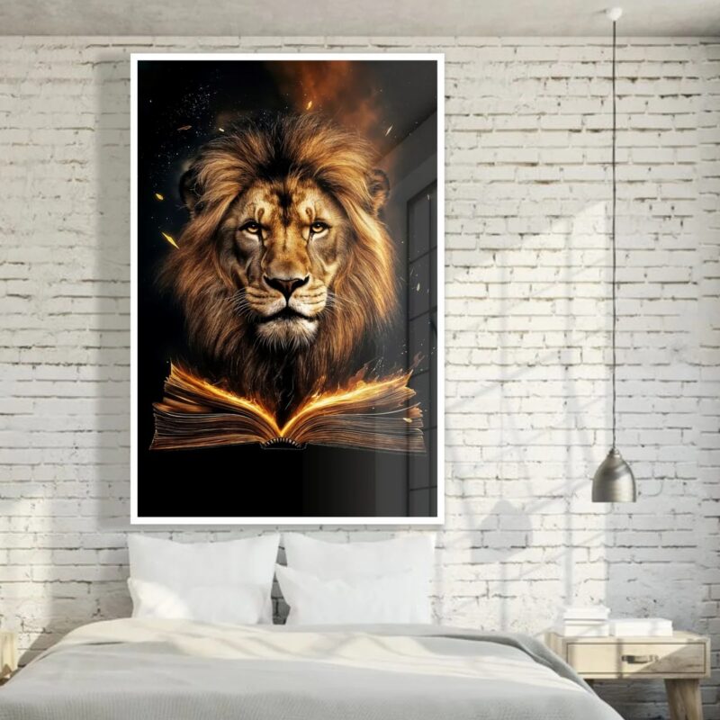 Quadro Leão De Judá Com Bíblia - 70x50 Cm