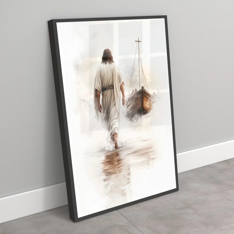 Quadro Minimalista Jesus Sobre Águas - 70x50 Cm