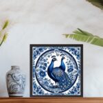 Quadro Pavão Estilo Azulejo Português - 33x33 Cm