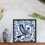 Quadro Pomba Branca Estilo Azulejo Português - 33x33 Cm