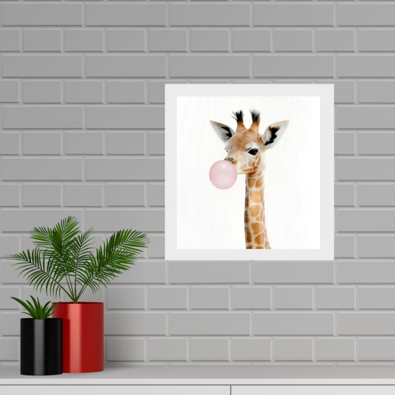 Quadro Quadrado Girafinha Chiclete - 33x33 Cm
