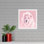 Quadro Quadrado Leão Rosa - 33x33 Cm