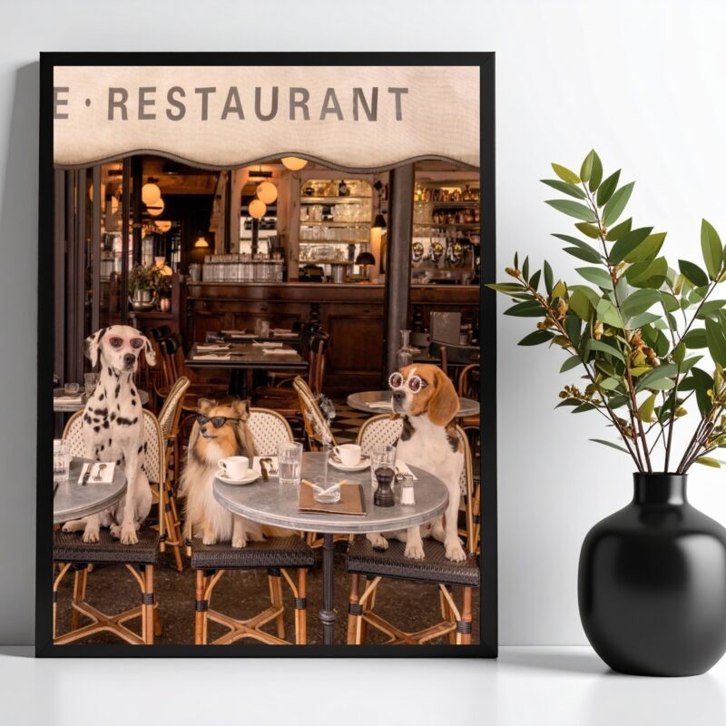 Quadro Cães Na Cafeteria Restaurante