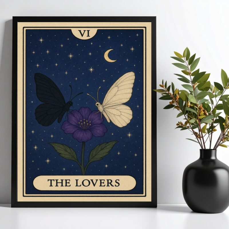 Quadro Carta Tarot The Lovers - Borboletas