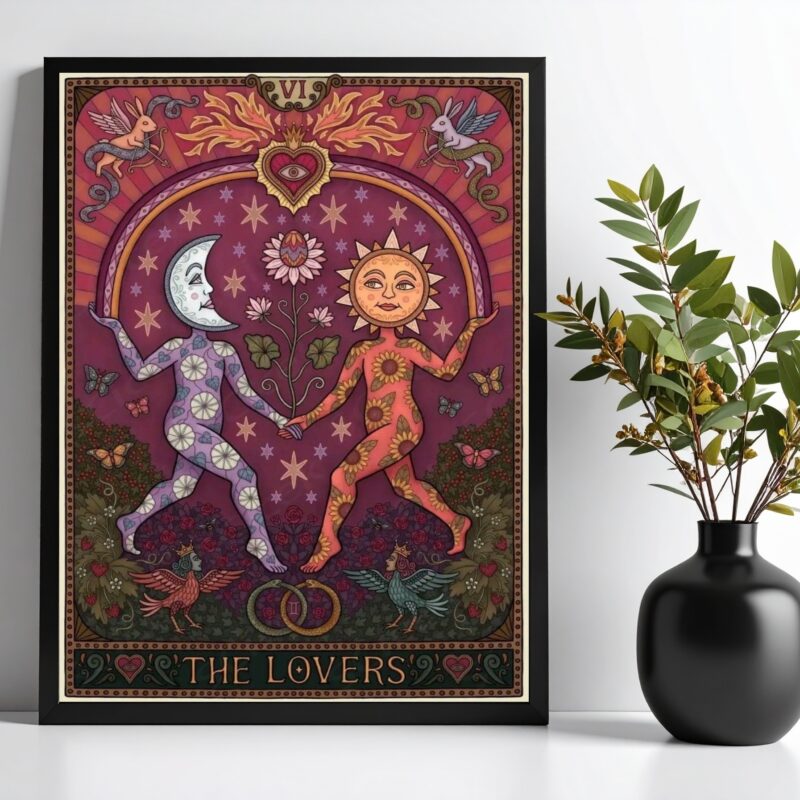 Quadro Carta Tarot The Lovers - Lua e Sol