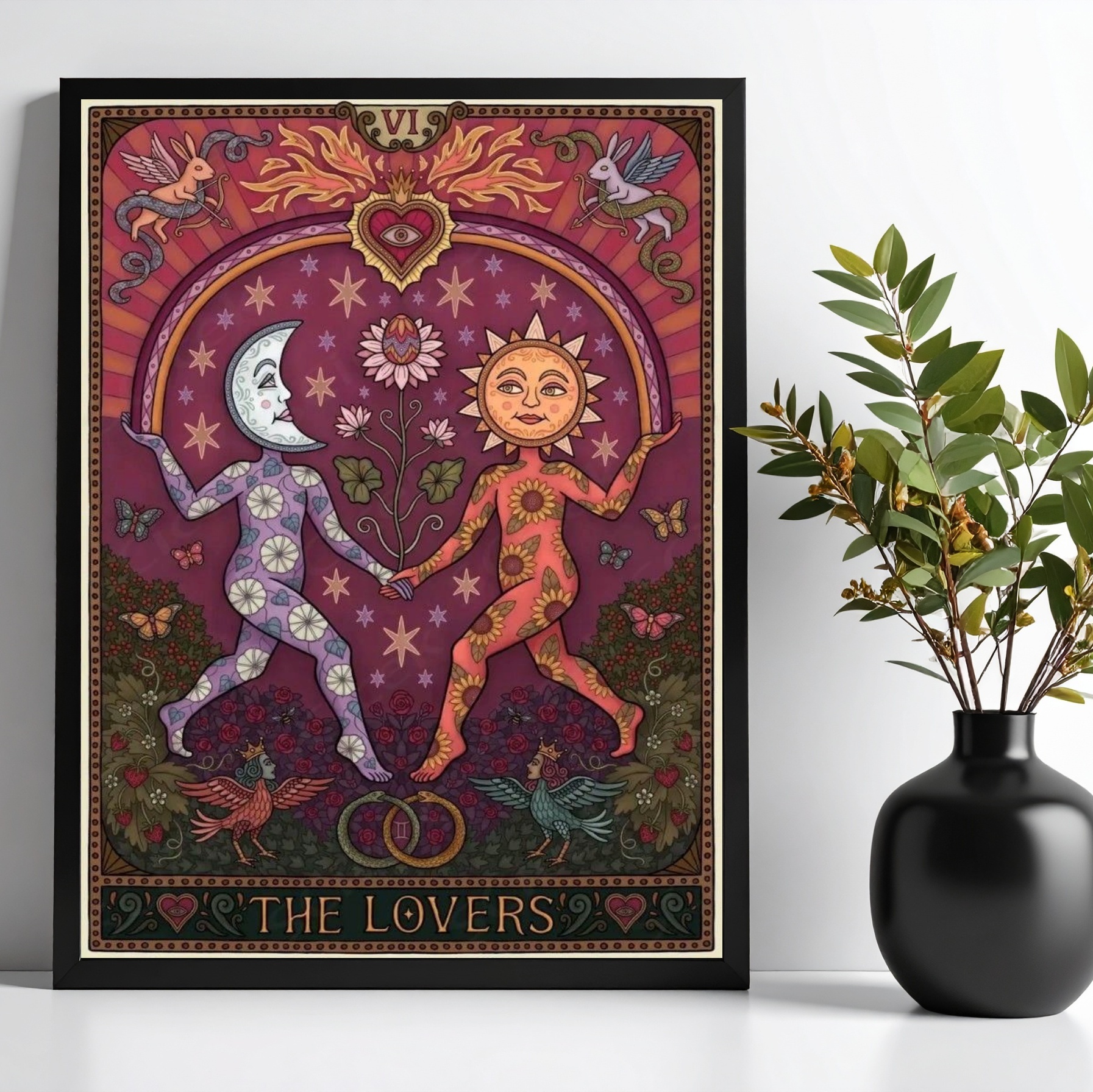 Quadro Carta Tarot The Lovers - Lua e Sol