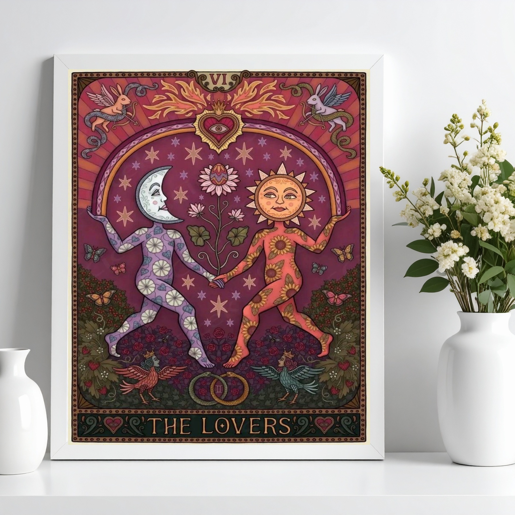 Quadro Carta Tarot The Lovers - Lua e Sol b