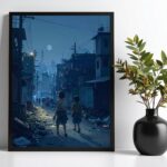 Quadro Crianças Na Favela a Noite