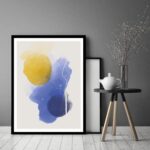Quadro Decorativo Abstrato Amarelo Azul Formas - 70x50 cm