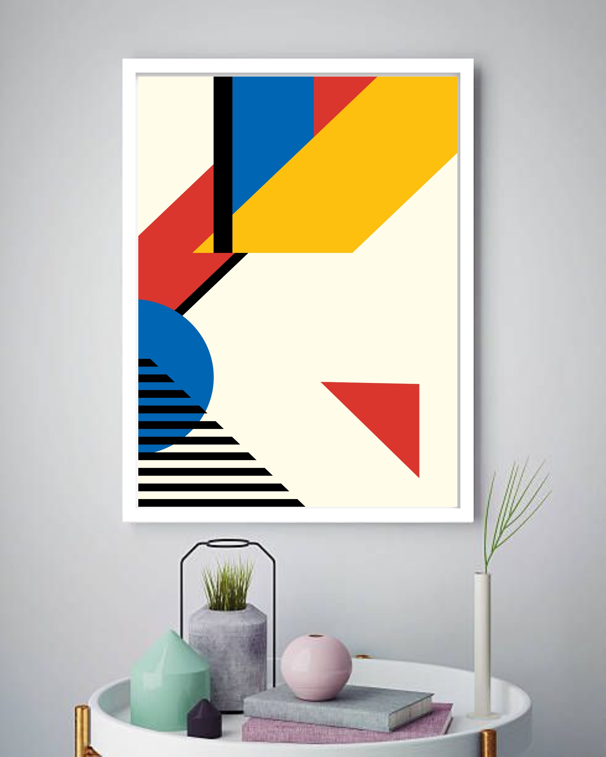 Quadro Decorativo Abstrato Amarelo Geométrico - 70x50 cm