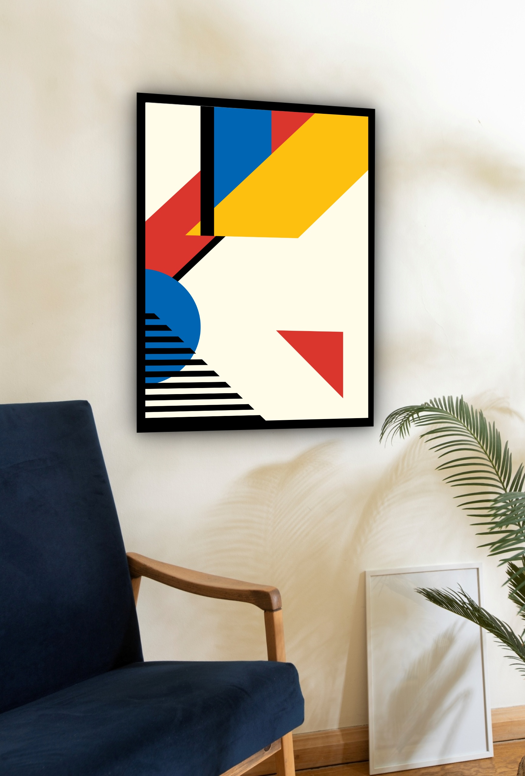 Quadro Decorativo Abstrato Amarelo Geométrico - 70x50 cm