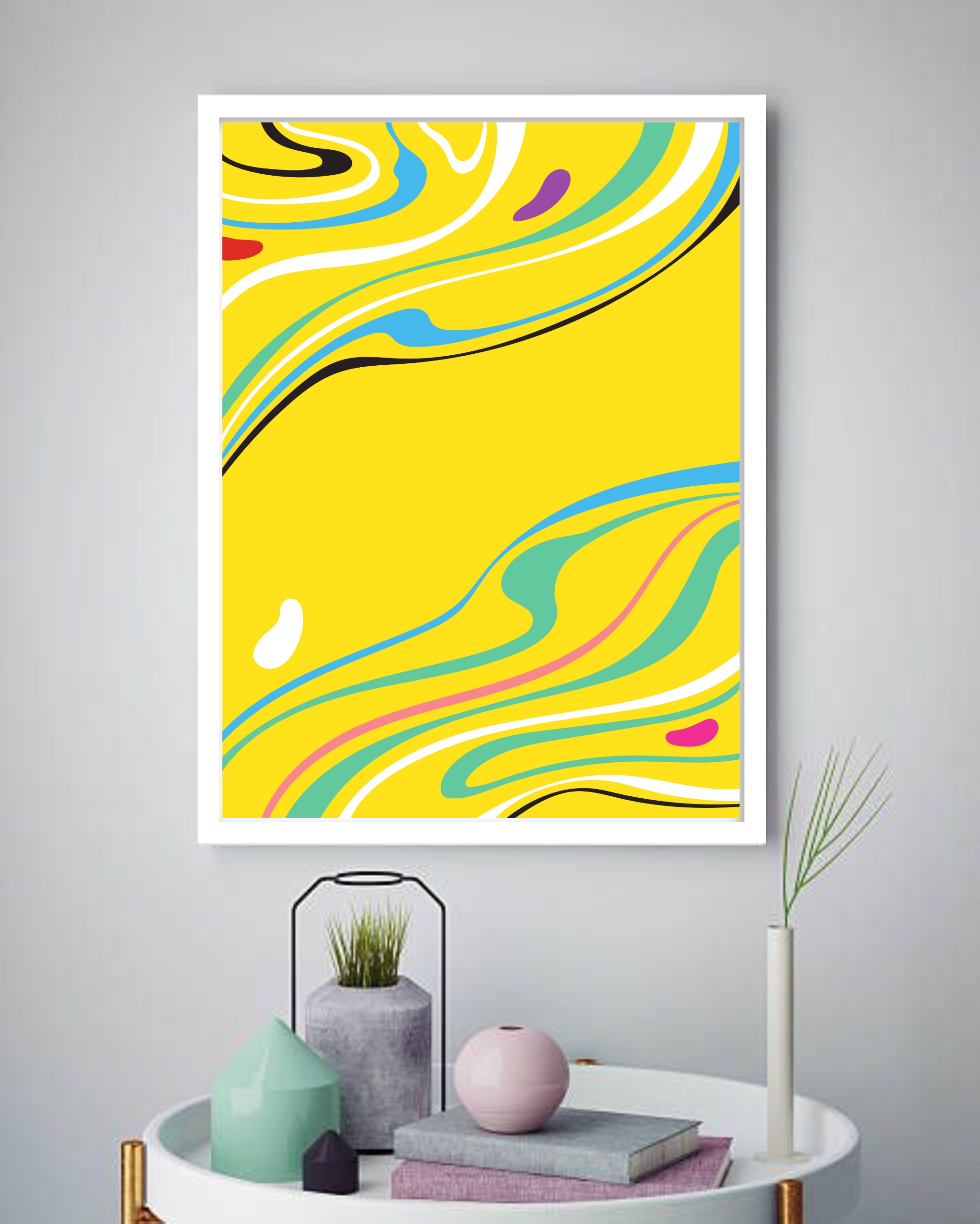 Quadro Decorativo Abstrato Aquarela Amarelo - 70x50 cm