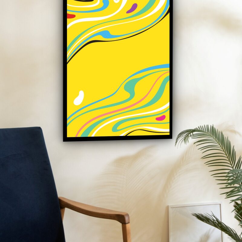 Quadro Decorativo Abstrato Aquarela Amarelo - 70x50 cm