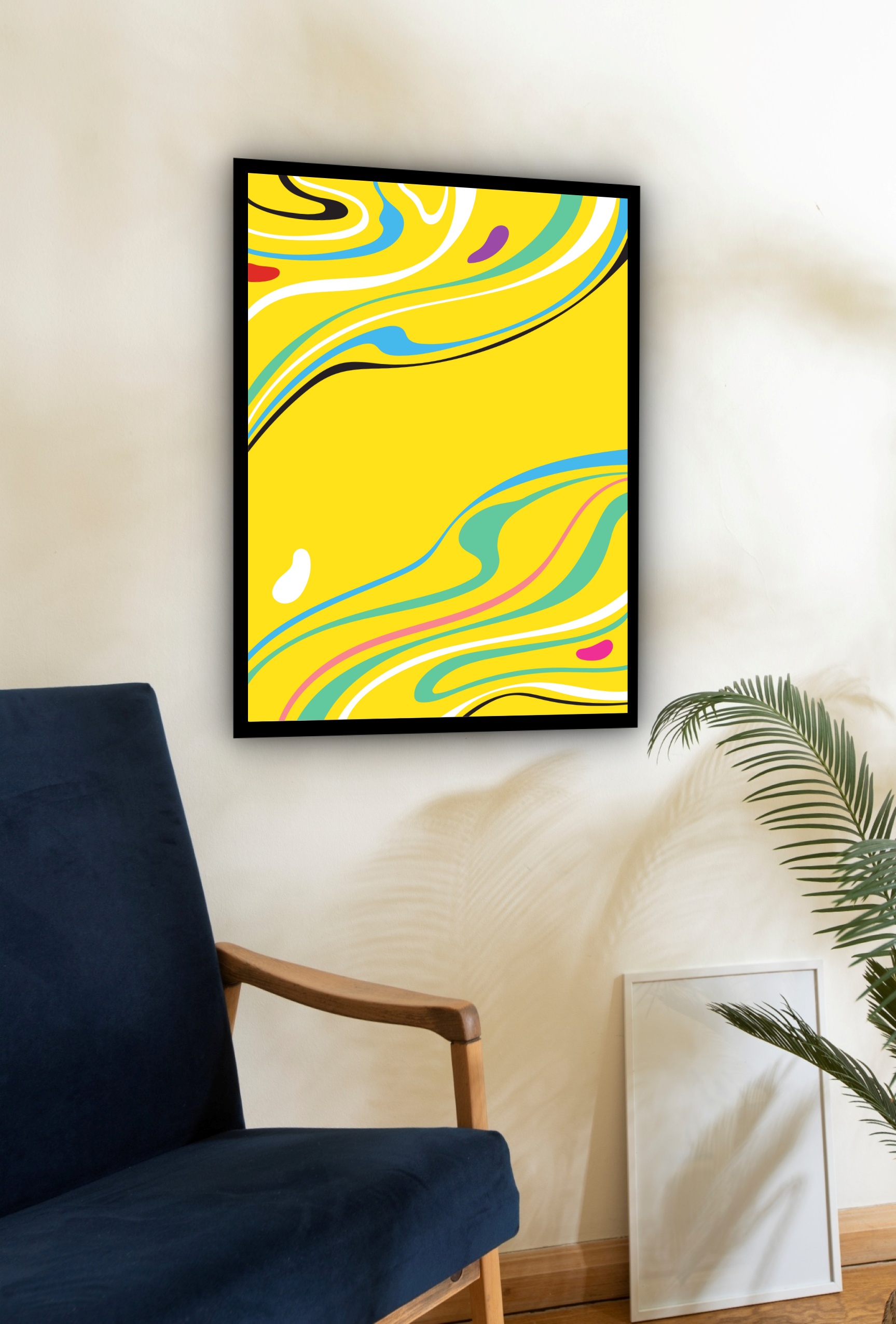 Quadro Decorativo Abstrato Aquarela Amarelo - 70x50 cm