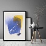 Quadro Decorativo Abstrato Azul Amarelo - 70x50 cm