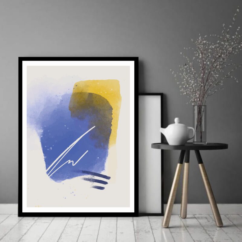 Quadro Decorativo Abstrato Azul Amarelo - 70x50 cm