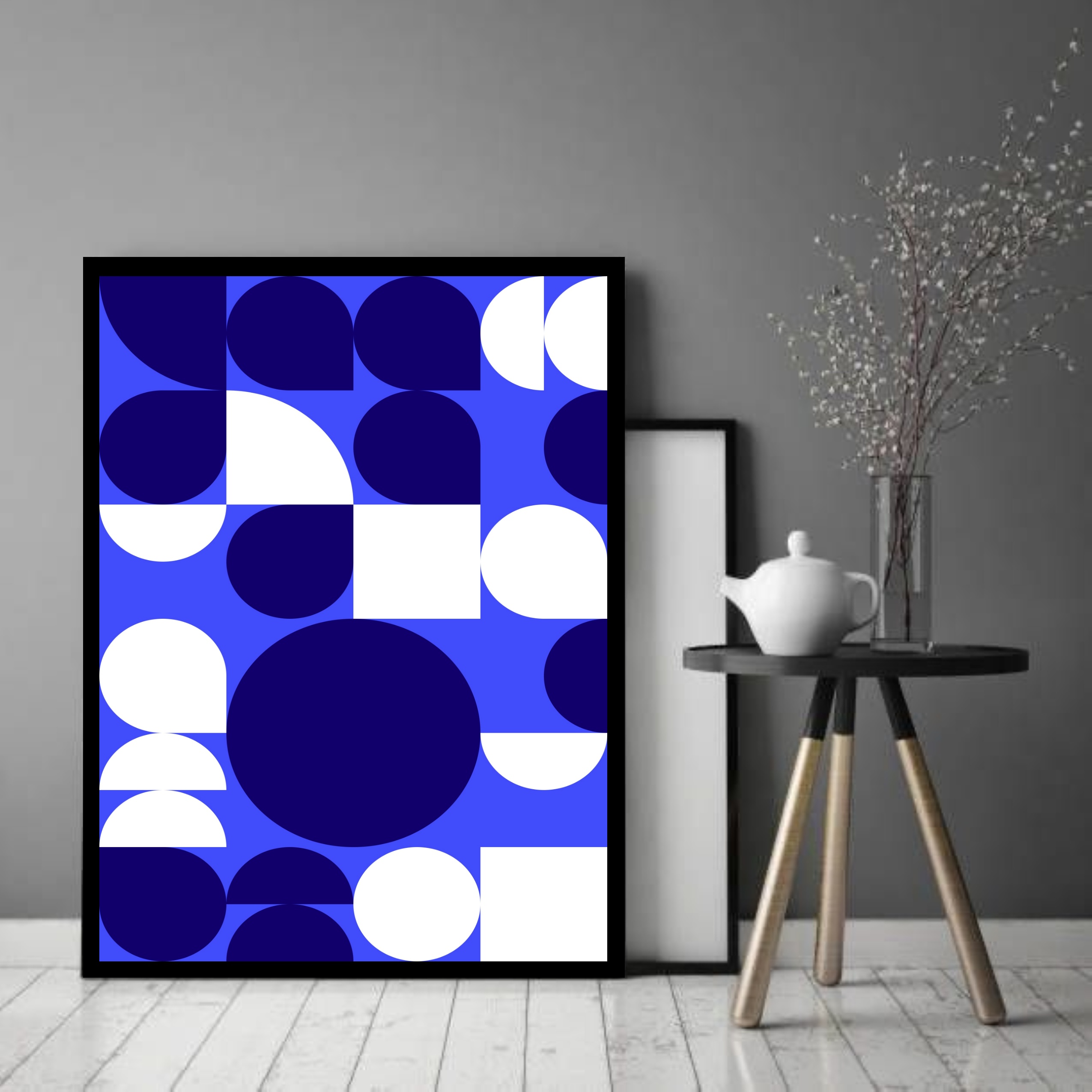 Quadro Decorativo Abstrato Azul Branco - 70x50 cm