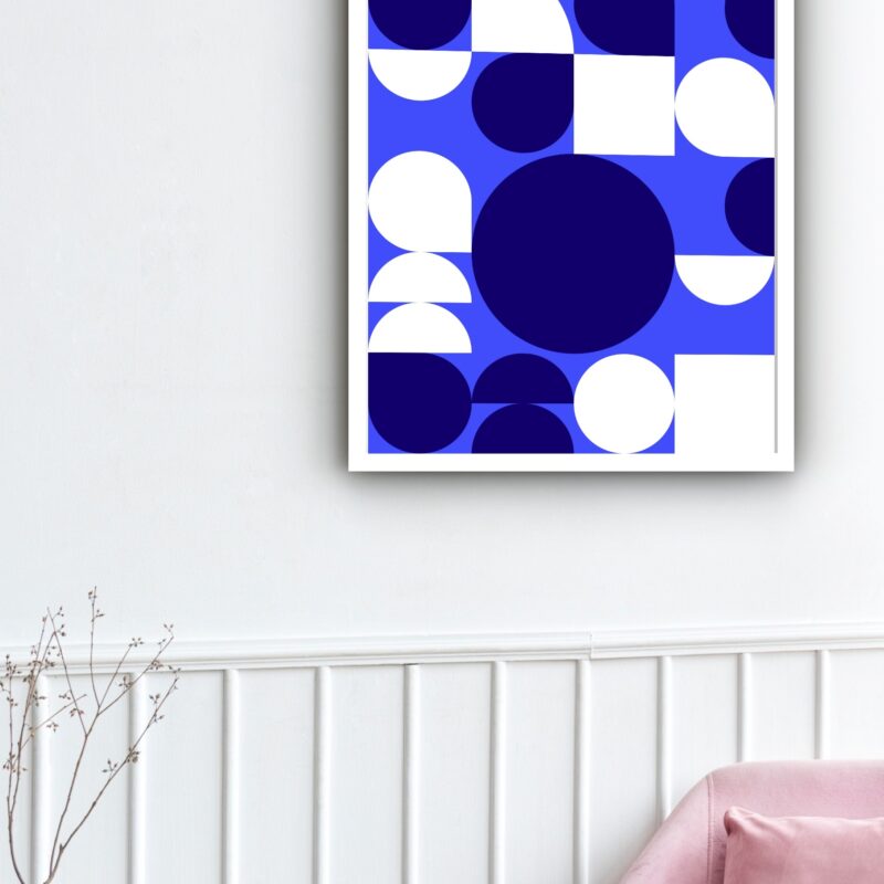 Quadro Decorativo Abstrato Azul Branco - 70x50 cm