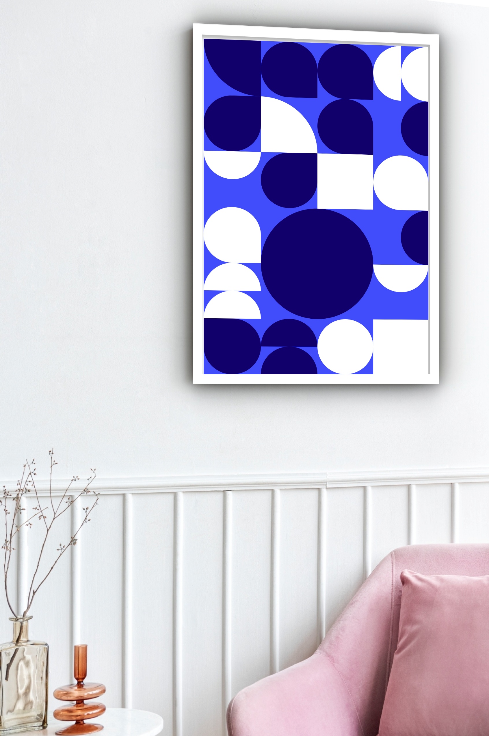 Quadro Decorativo Abstrato Azul Branco - 70x50 cm