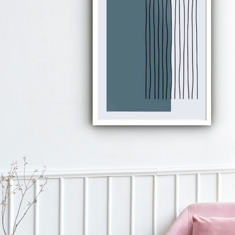 Quadro Decorativo Abstrato Azul Petróleo Linhas - 70x50 cm