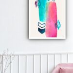 Quadro Decorativo Abstrato Azul Rosa Setas - 70x50 cm