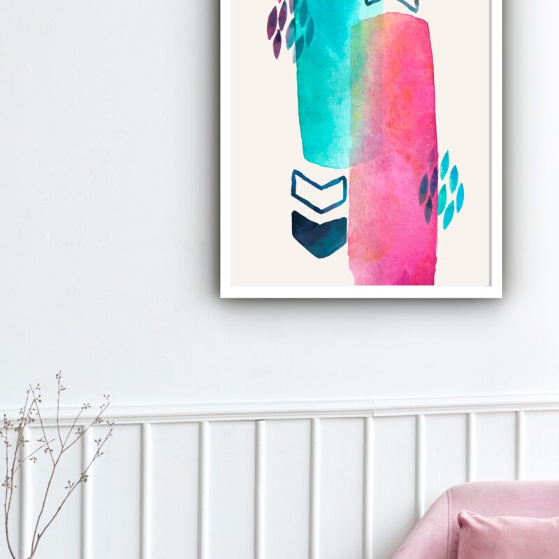 Quadro Decorativo Abstrato Azul Rosa Setas - 70x50 cm
