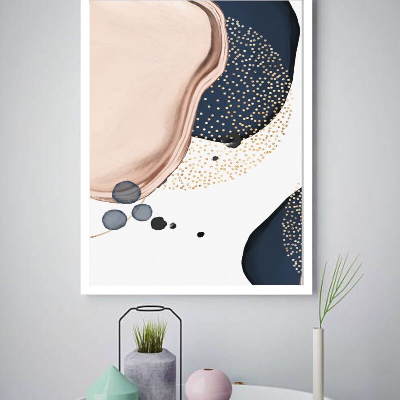 Quadro Decorativo Abstrato Azul Rosê - 70x50 cm