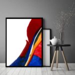Quadro Decorativo Abstrato Branco Vermelho Azul - 70x50 cm