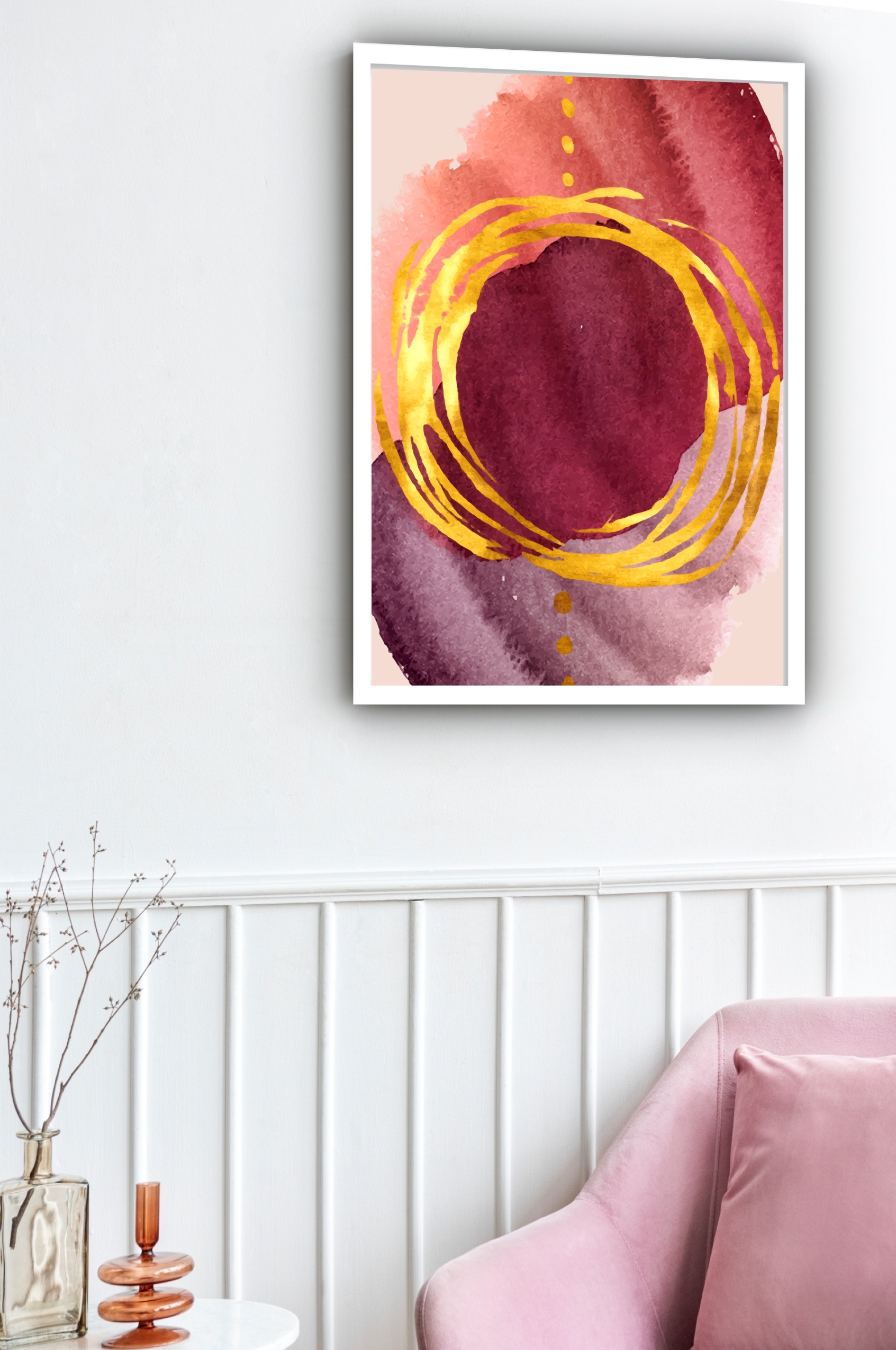 Quadro Decorativo Abstrato Círculo Dourado - 70x50 cm