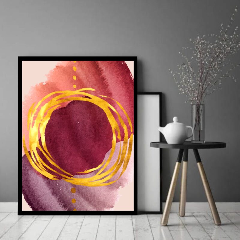Quadro Decorativo Abstrato Círculo Dourado - 70x50 cm