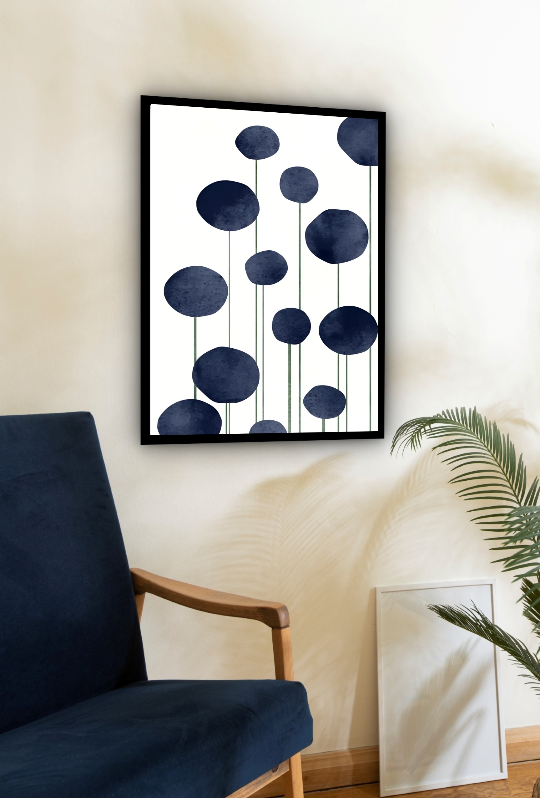Quadro Decorativo Abstrato Círculos Azuis - 70x50 cm
